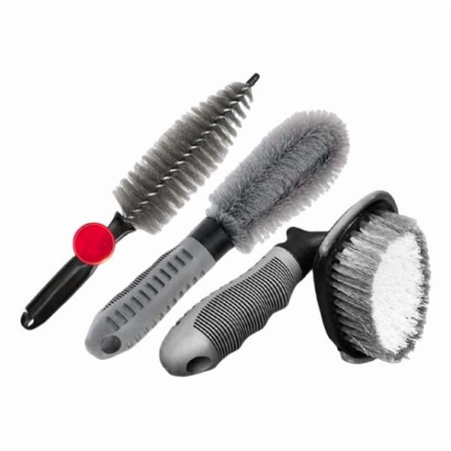 Kit de 3 cepillos para limpiar neumáticos de coche, resistentes, fáciles de transportar, multiusos, para limpiar ruedas de coche y motocicleta.