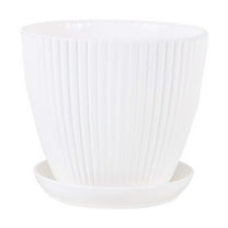 Elegant White Ribbed Plastic Planter with Saucer, 10-cm Diameter, Durable and Lightweight for Indoor and Outdoor Use