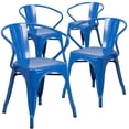 thumbnail image 1 of Commercial Grade 4 Pack Blue Metal Indoor-Outdoor Chair with Arms, 1 of 9