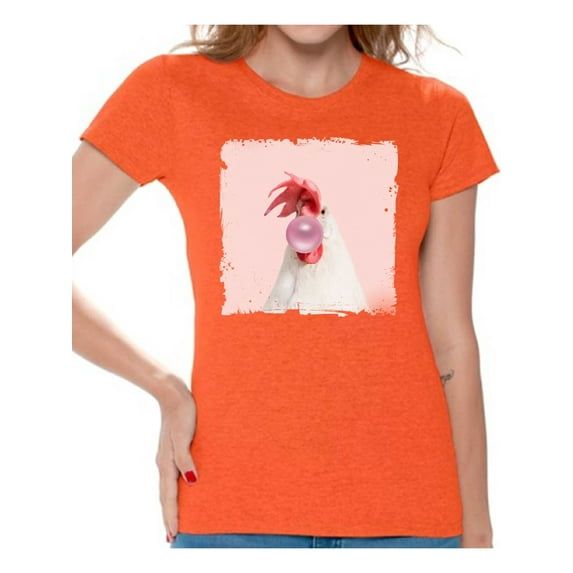 Awkward Styles Pink Bubble Shirts Rooster T Shirt Cute Animal T Shirt Rooster Shirt Women T Shirt Rooster Blowing Gum T Shirt Animal Clothes T-Shirt for Woman Funny Animal Lovers Gifts