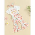 thumbnail image 3 of LMLYSoH Baby Kids Girls Pants Set, Short Sleeve Letters Print T-shirt/Romper with Flower Print Flare Pants and Headband, 3 of 9