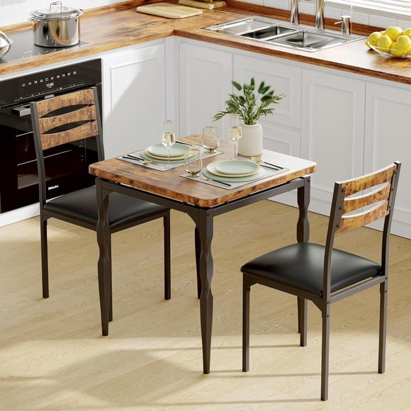 Bingirl 2-Person Dining Table Set, 3-Piece Dining Table and Chairs Set with Spiral Table Legs for Small Kitchens and Apartments