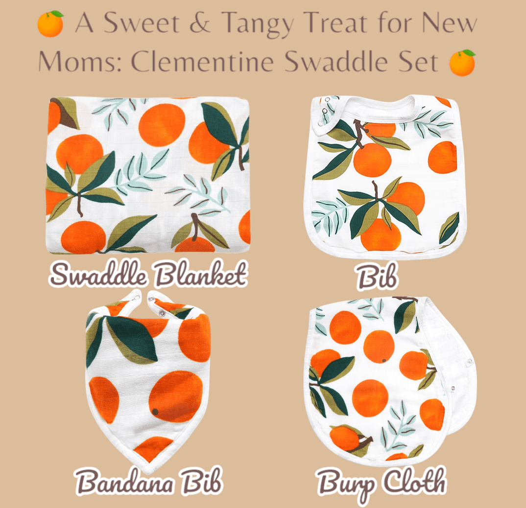 ZandH Global Clementine Baby Bamboo Cotton Muslin Swaddle Blanket, Bib, Burp Cloth, Bandana Bib Set. Soft, Lightweight and Breathable. Swaddle, Nursing Cover, Playmat and Stroller Cover