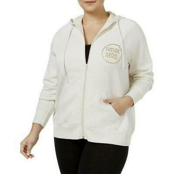 Ideology Women's Plus White Future Mrs. Bride Glitter Back Zip Hoodie Size 2X