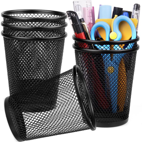Soporte para bolígrafos QYH Mesh Metal Black para escritorio, 6 paquetes