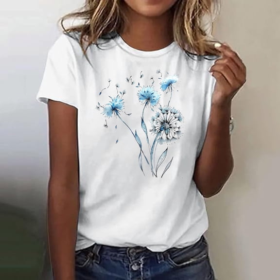 Jsaierl Short Sleeve Tops for Women Plus Size Dressy Shirts Crewneck Workout Tunic Blouses Trendy Print T-shirts Top S-3XL