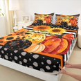 thumbnail image 5 of Manfei Watercolor Polka Dot Pumpkin Queen Sheets for Kids, Black White Sunflower Stripe Queen Sheet Sets, 4pcs, 1 Flat Sheet, 1 Fitted Sheet and 2 Pillowcases, 5 of 6