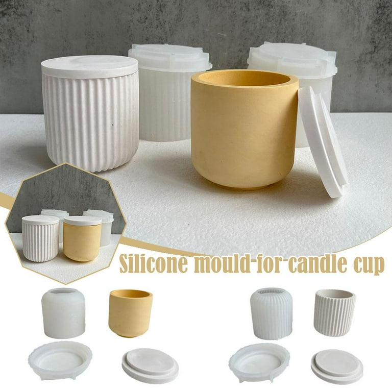 1pc Round Jar Concrete Silicone Molds Scented Candle Container Candle Jar  w/ Lid