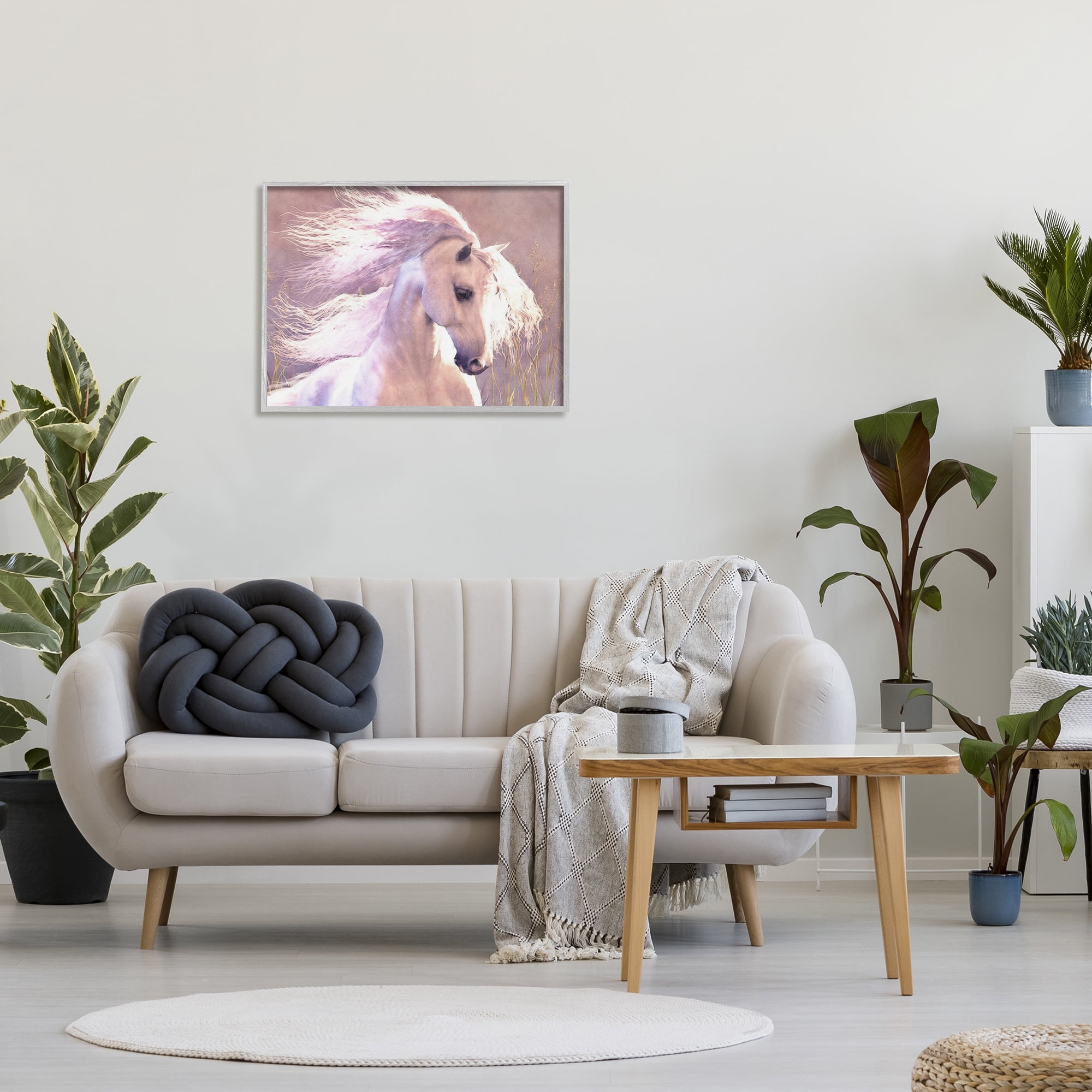 Stupell Industries White Horse in Nature Animals & Insects Painting Gray Framed Art Print Wall Art, 30 x 24
