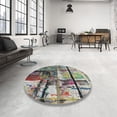 thumbnail image 3 of Ahgly Company Indoor Round Patterned Charcoal Gray Novelty Area Rugs, 4' Round, 3 of 6