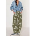thumbnail image 3 of sicmoss Women's Green Y2K Distressed Barrel Jeans Baggy Wide Leg Floral Print Long with Patchwork, 3 of 6