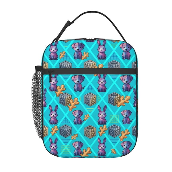 Bunny Insulated Lunch Box Cute Rabbit Pattern Reusable Cooler Handbag With Front Pocket Handheld Portable Thermal Meal Tote For Women Men Work Office Daily