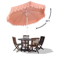 thumbnail image 5 of JONATHAN Y Tracy 9 ft. Market Patio Umbrella, Classic Mid-Century Scalloped Fringe, with Auto-Tilt Crank, Wind Vent and UV Protection, Coral Pink/White, White Pole, 5 of 7
