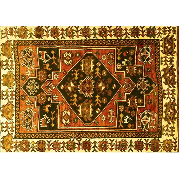 Ahgly Company Machine Washable Indoor Rectangle Persian Yellow Traditional Area Rugs, 2' x 4'