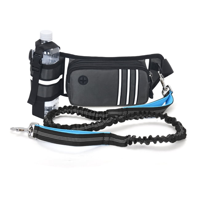 Hands Free Dog Leash Waist Bag Reflective Waist Pouch with Retractable Bungees Poop Bag Dispenser Pouch Adjustable for Training Walking Jogging and Running Your Pet