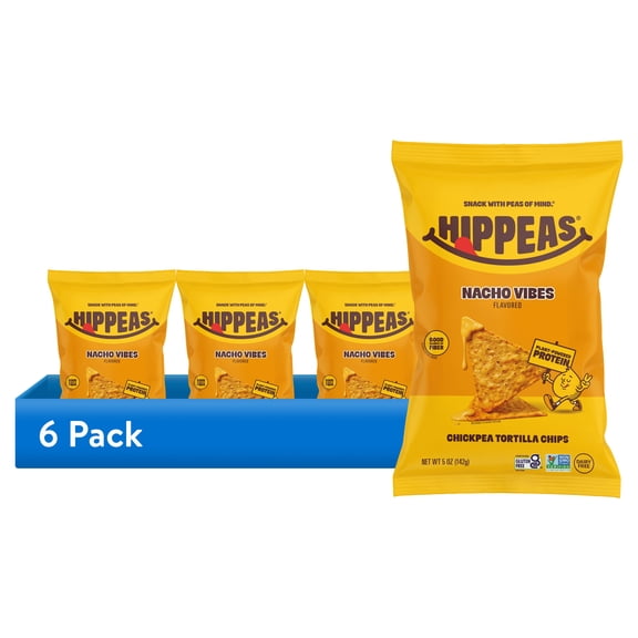 (6 pack) HIPPEAS Chickpea Tortilla Chips, Nacho Vibes, Gluten Free, 3g Protein, 5 oz