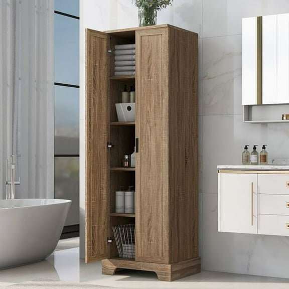 WARMMUSE Bathroom Storage Cabinet, Freestanding Linen Cabinet with 2 Door & Adjustable Shelf Bathroom Floor Cabinet for Bathroom Living Room Kitchen