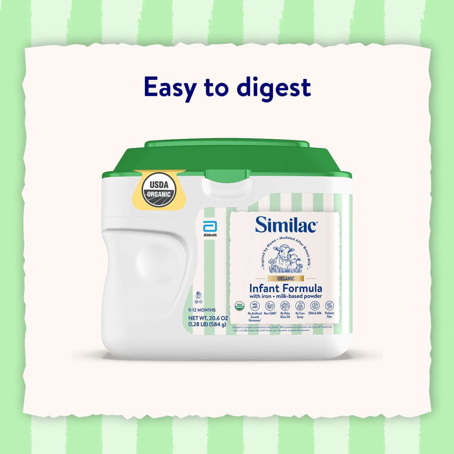 Similac Organic Baby Formula Powder, USDA-Certified Organic, 20.6-oz Tub