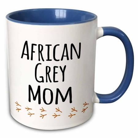 Exotic Birds Pets 3dRose African Grey Parrot Mom - bird lover exotic pet owner - for her - text with bird footprints - Two Tone Blue Mug, 11-ounce ()