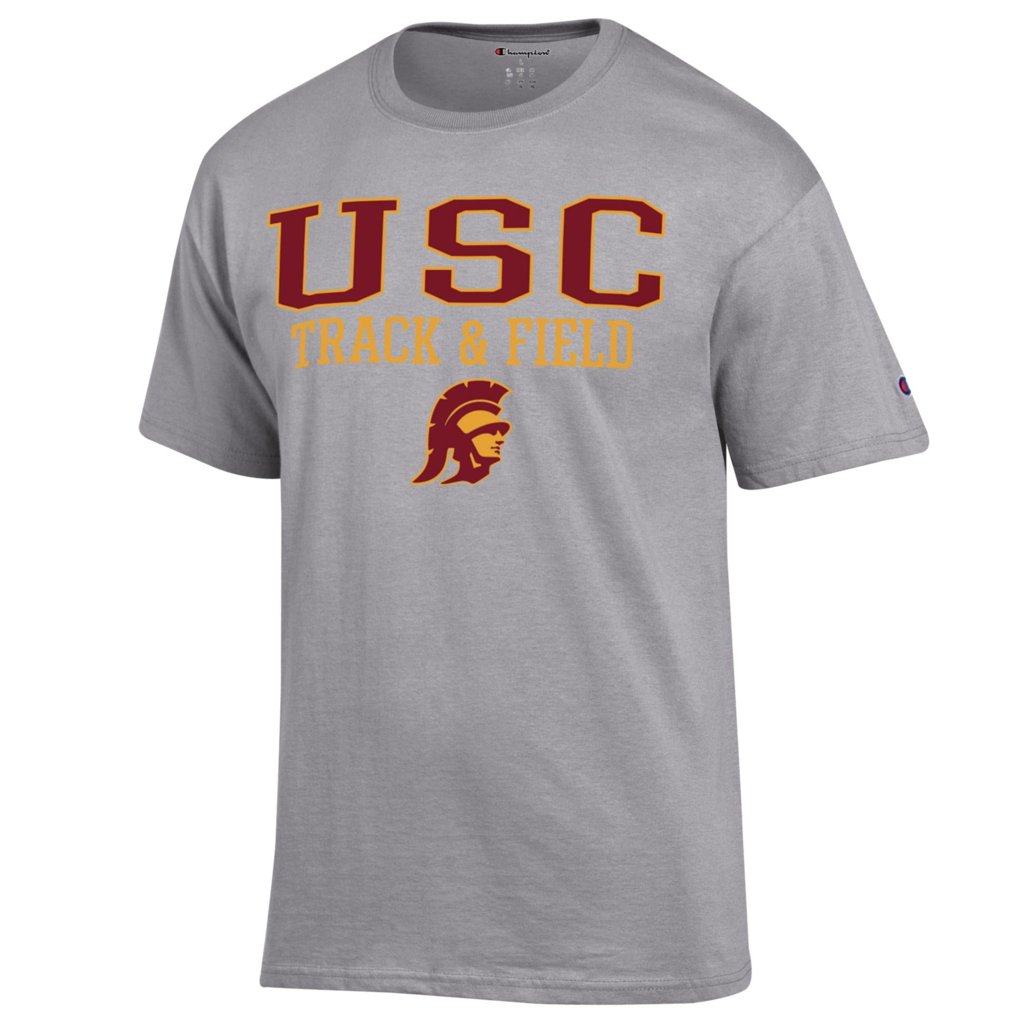 Men's Champion  Gray USC Trojans Track & Field Stack T-Shirt