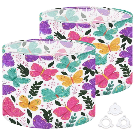 Lamp Shades Set of 2 Easy Assembly hand drawn colorful cute butterflies Drum Lampshades for Table Lamps Floor Lamps Pendant Light 13"x13"x10" Replacement Lamp Shade
