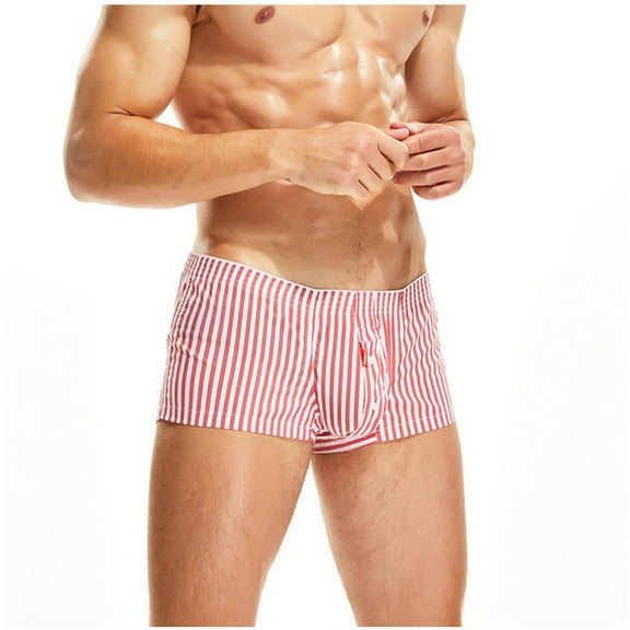 XMMSWDLA Mens Cotton Boxer Underwear Pouch Front Fly Stripes Pattern Soft Fashion