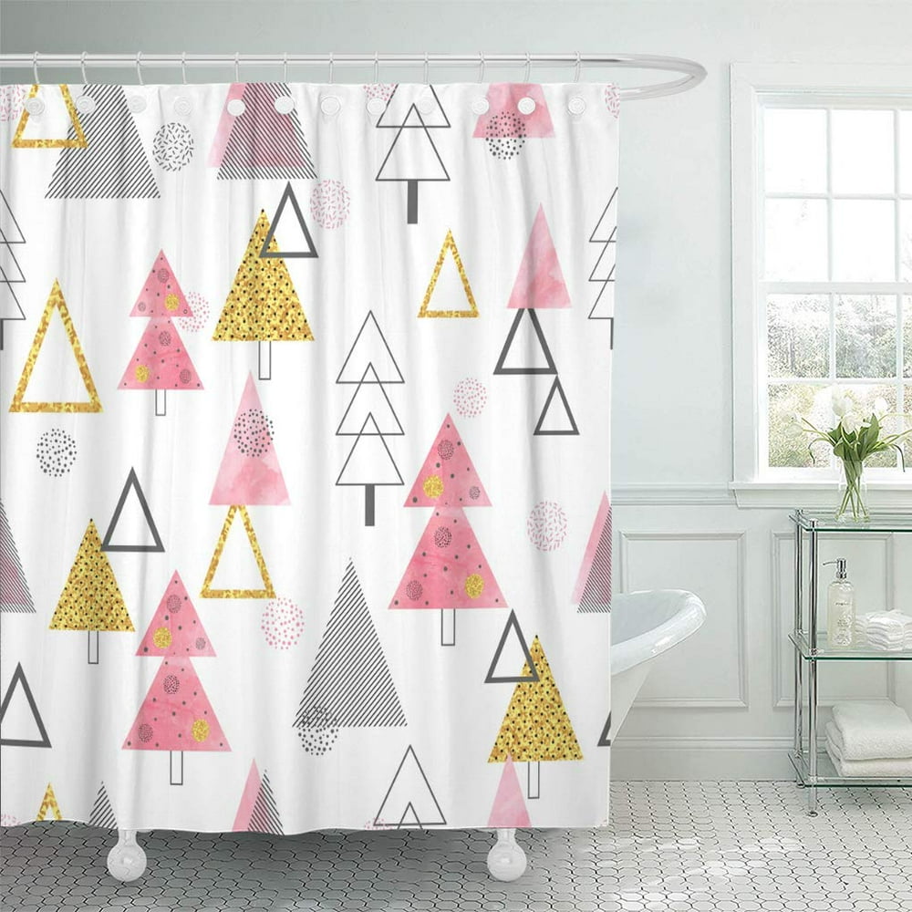 SUTTOM Black Watercolor Christmas Trees Pattern in Retro Holiday Pink