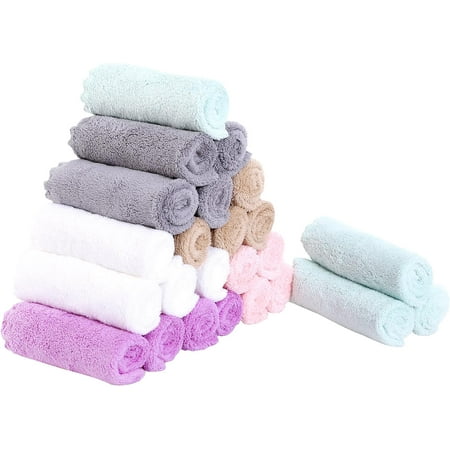 

24 Pack Kitchen Dish Cloths - Lint Free - Reusable Dish Towels Dish Cloths Super Absorbent Coral Fleece Cleaning Cloths Non-stick Oil Washable Quick Dry 10 x 10 Inch