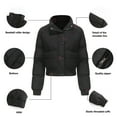 thumbnail image 6 of Women's Short Thicken Jacket Zip Up Solid Warm Coat for Autumn Winter Lightweight High Collar Padded Coat for Daily Wear Work, 6 of 7