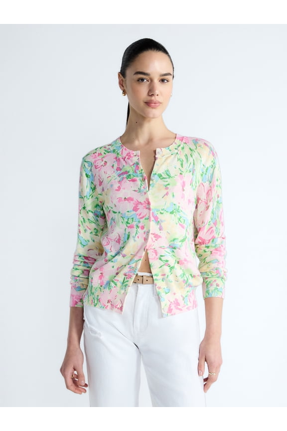 Women's Classic Cardigan Sweater with Long Sleeves, Lightweight, Sizes XS-4X