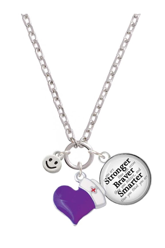 Silvertone Mini Smiley Face - Purple Heart Nurse Strong Zoe Necklace