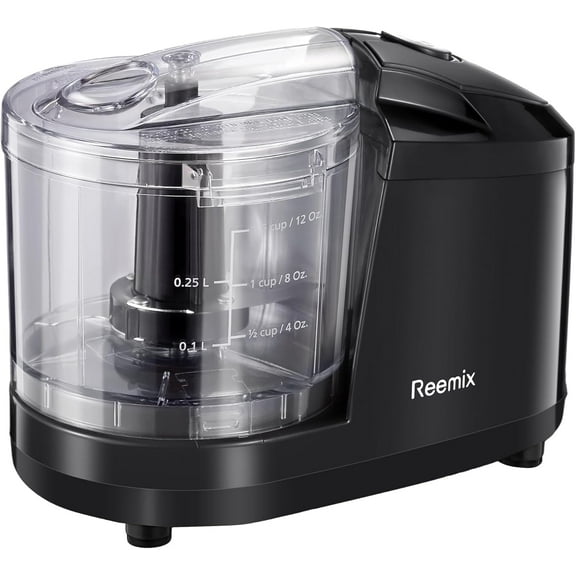 Reemix 1.5 Cup Mini Food Chopper – 100W Electric Food Processor for Chopping, Blending, Grinding Vegetables, Fruits, Nuts & Meat with Stainless Steel Blades (Black)
