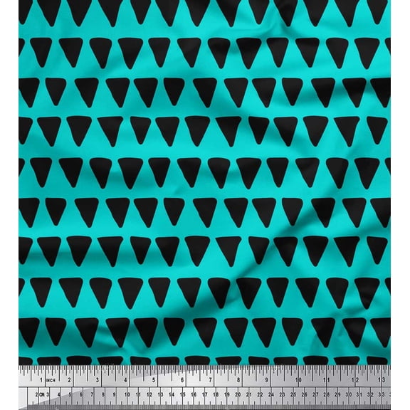 Soimoi Green Cotton Duck Fabric Triangle Geometric Print Fabric by the Yard 42 Inch Wide