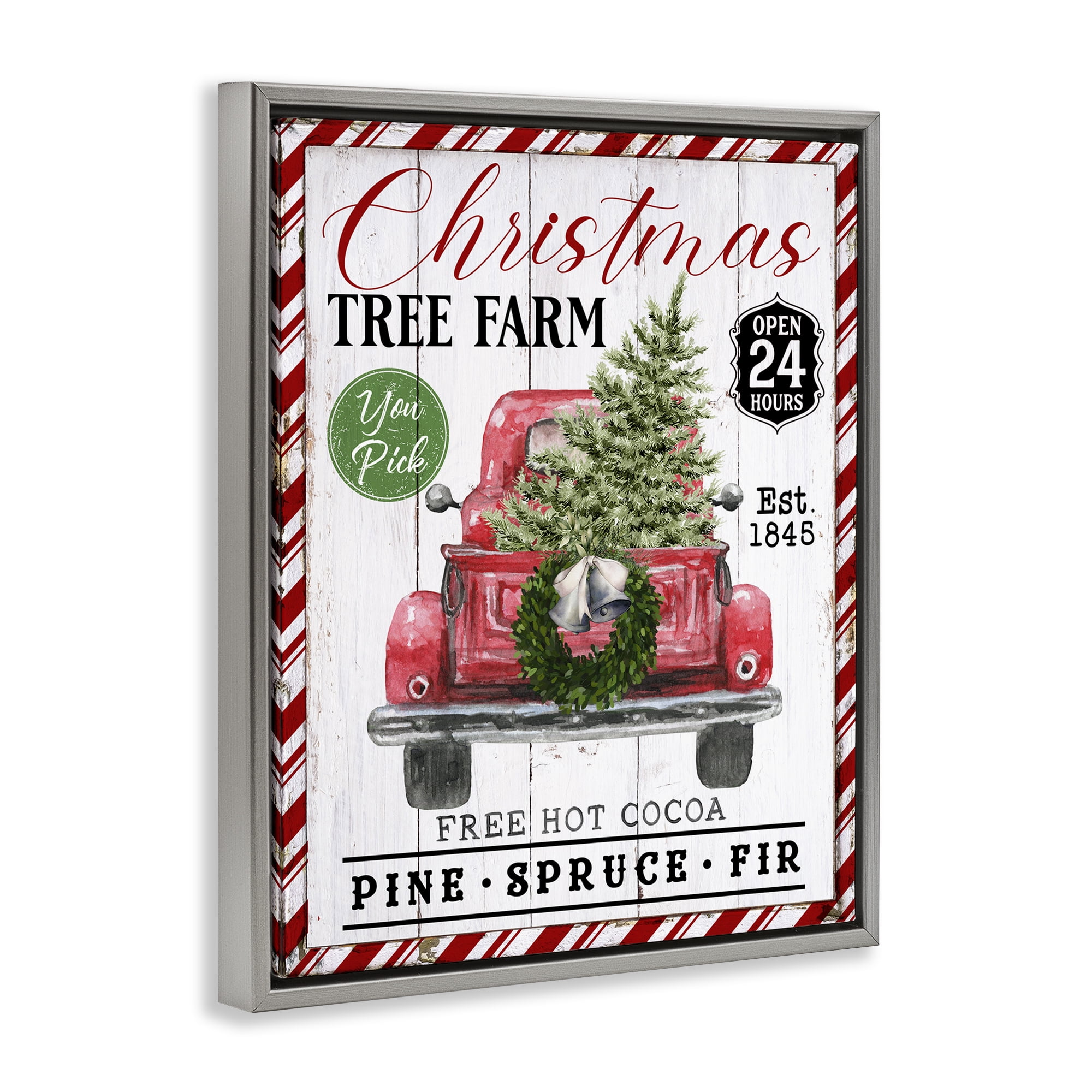 Stupell Industries Holiday Tree Farm Sign Holiday Painting Gray Floater Framed Canvas Art Prints Wall Art, 25 x 31