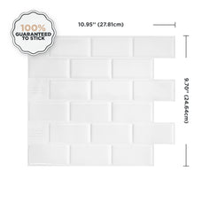 Smart Tiles Peel and Stick Backsplash, 10 Adhesive Tiles, Subway White, 10,95"x9,7"