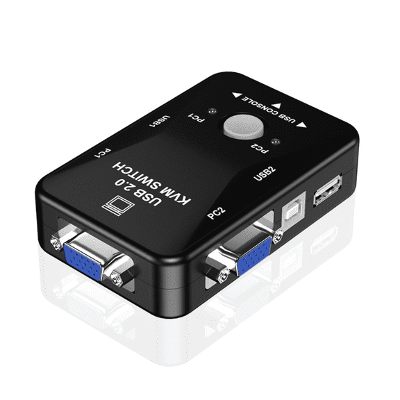 KVM Switch, USB Sharing Switch Selector, 2 Computers Sharing 4 USB Devices, 2 in 1 Out 2 Port Manual Peripheral Switcher Box Hub for PC, Monitor, Printer, Keyboard, Mouse Control with 2 VGA USB Cables