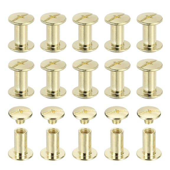 Uxcell Chicago Screws, 60set M5 x 10mm Carbon Steel Phillips Head Screw Rivets Binding Screws Post Nail Rivet for Leather Belt Bag Backpack Craft Bookbinding, Gold Tone
