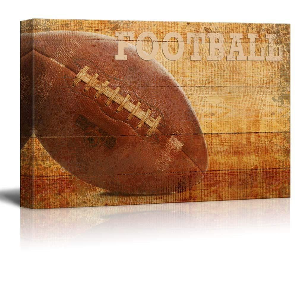 Wall26 Rustic Football Football Vintage Wood Grain Canvas Art Home