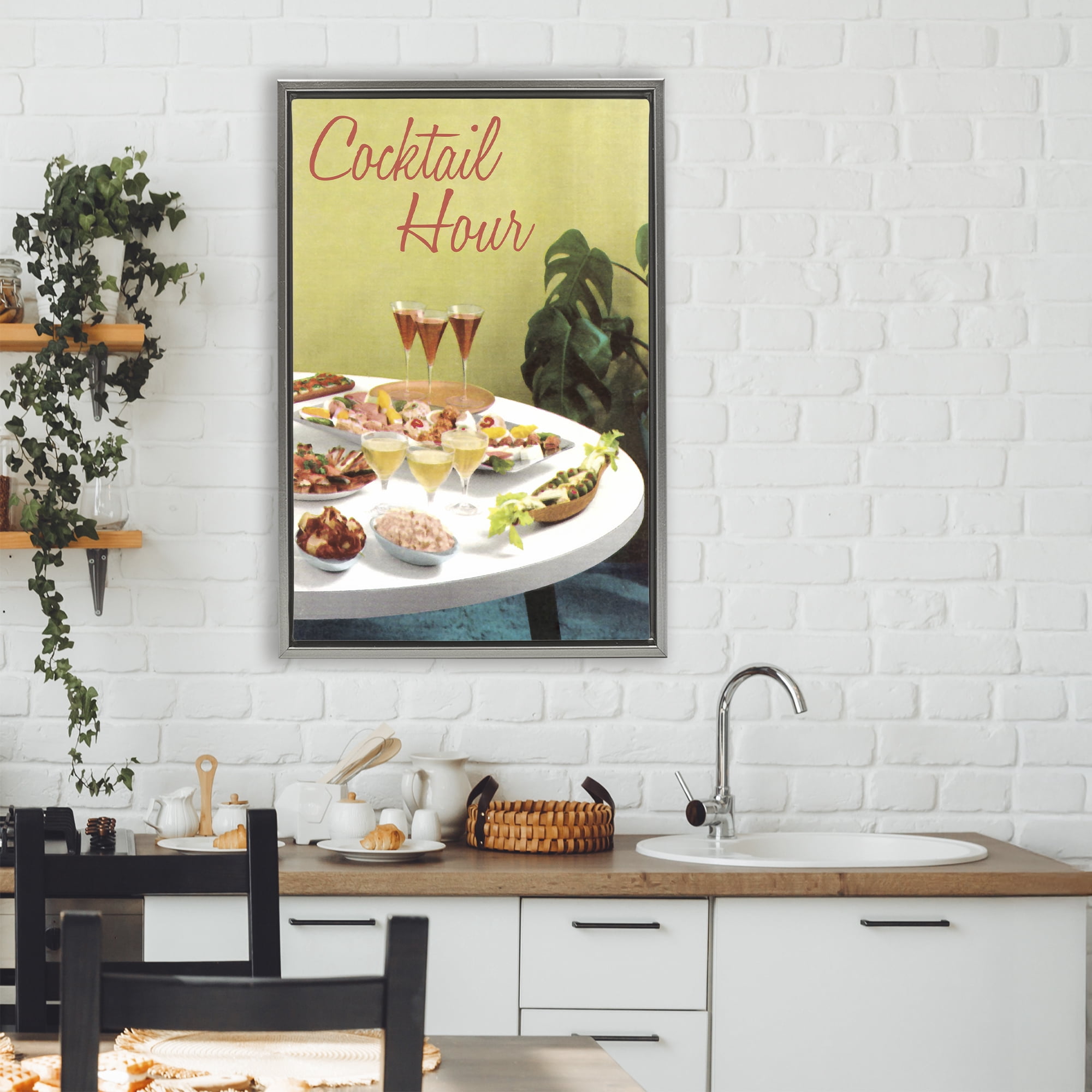 Stupell Industries Cocktail Hour Table Spread Gray Framed Floater Canvas Wall Art, design by Tim Wright