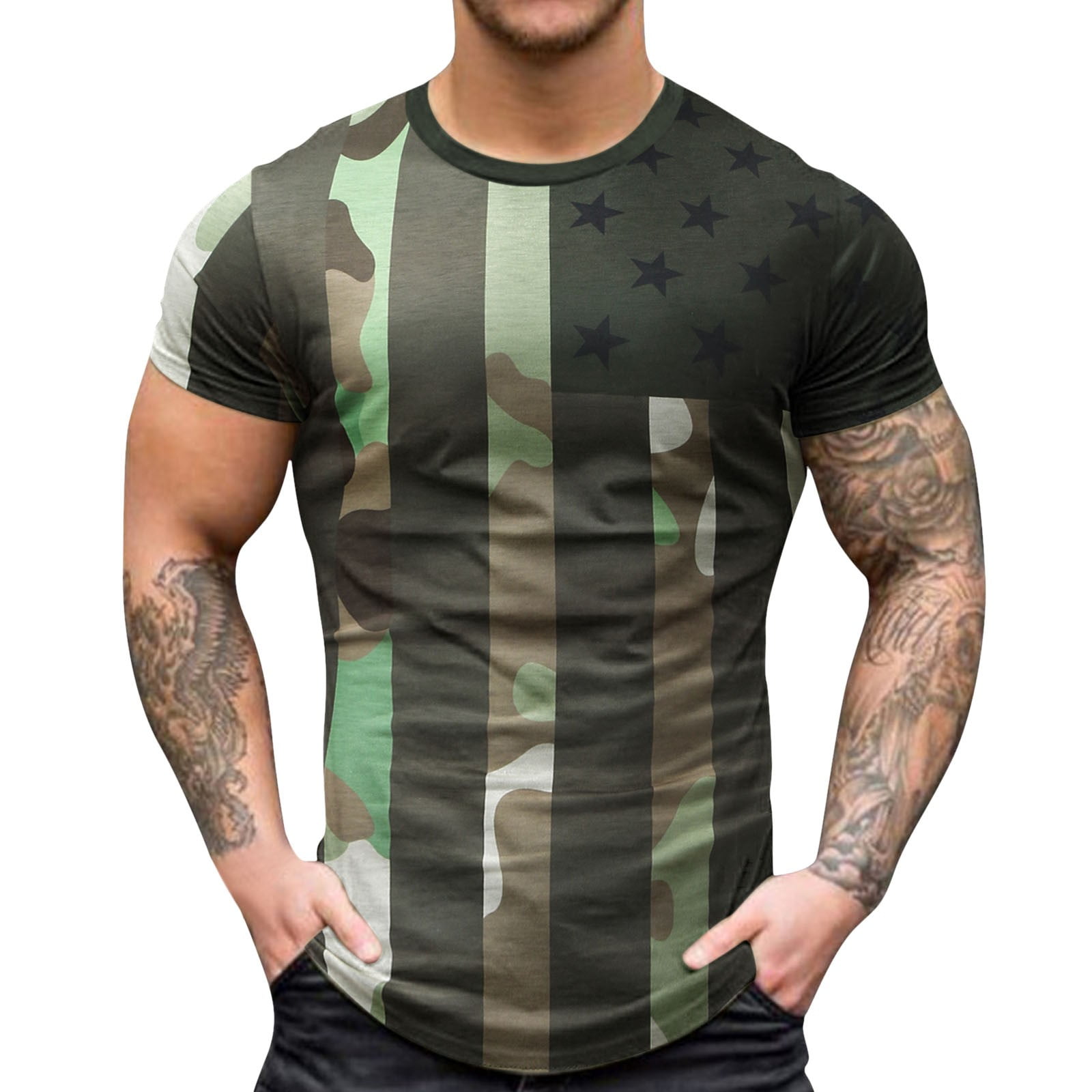 kpoplk Men's American Flag Short Sleeve T Shirts Graphic Tees Patriotic ...