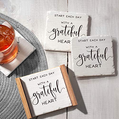 Counterart Grateful Heart Single Image Absorbent Stone Coaster Set Of 4 In Wooden Holder Made In The Usa Walmart Com Walmart Com