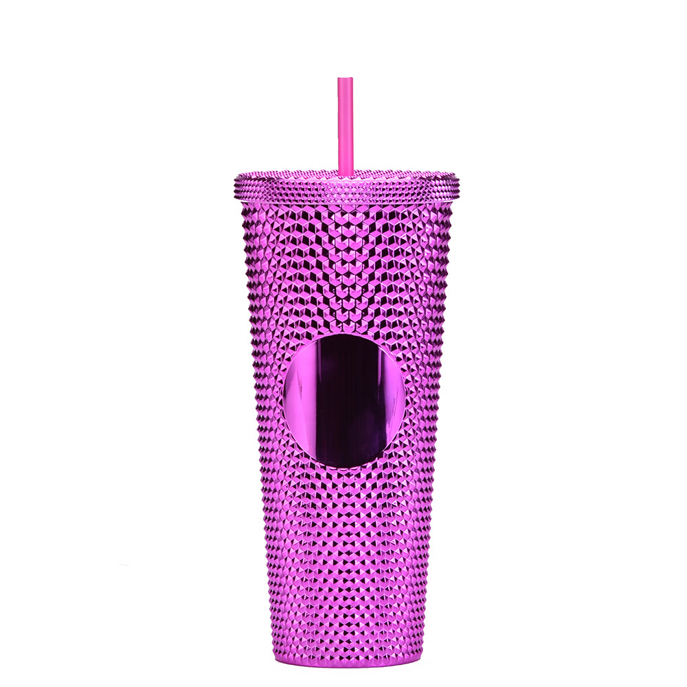 24 oz Double Wall Plastic Matte Studded Tumbler with Lid and Straw Reusable Iced Coffee Cups