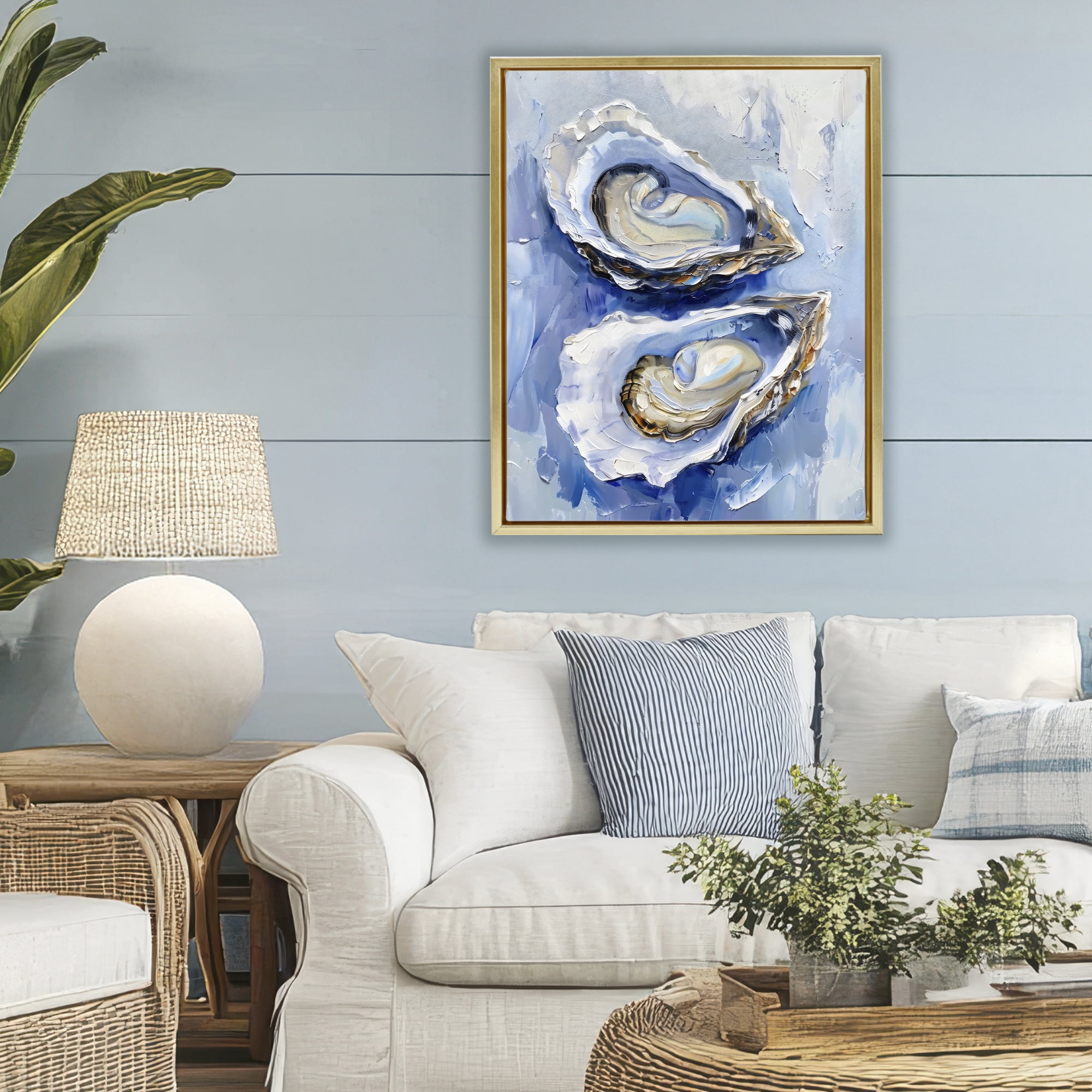 Stupell Industries Coastal Oysters in Pearlescent Light Gold Framed Floater Canvas Wall Art, design by Creative Studio