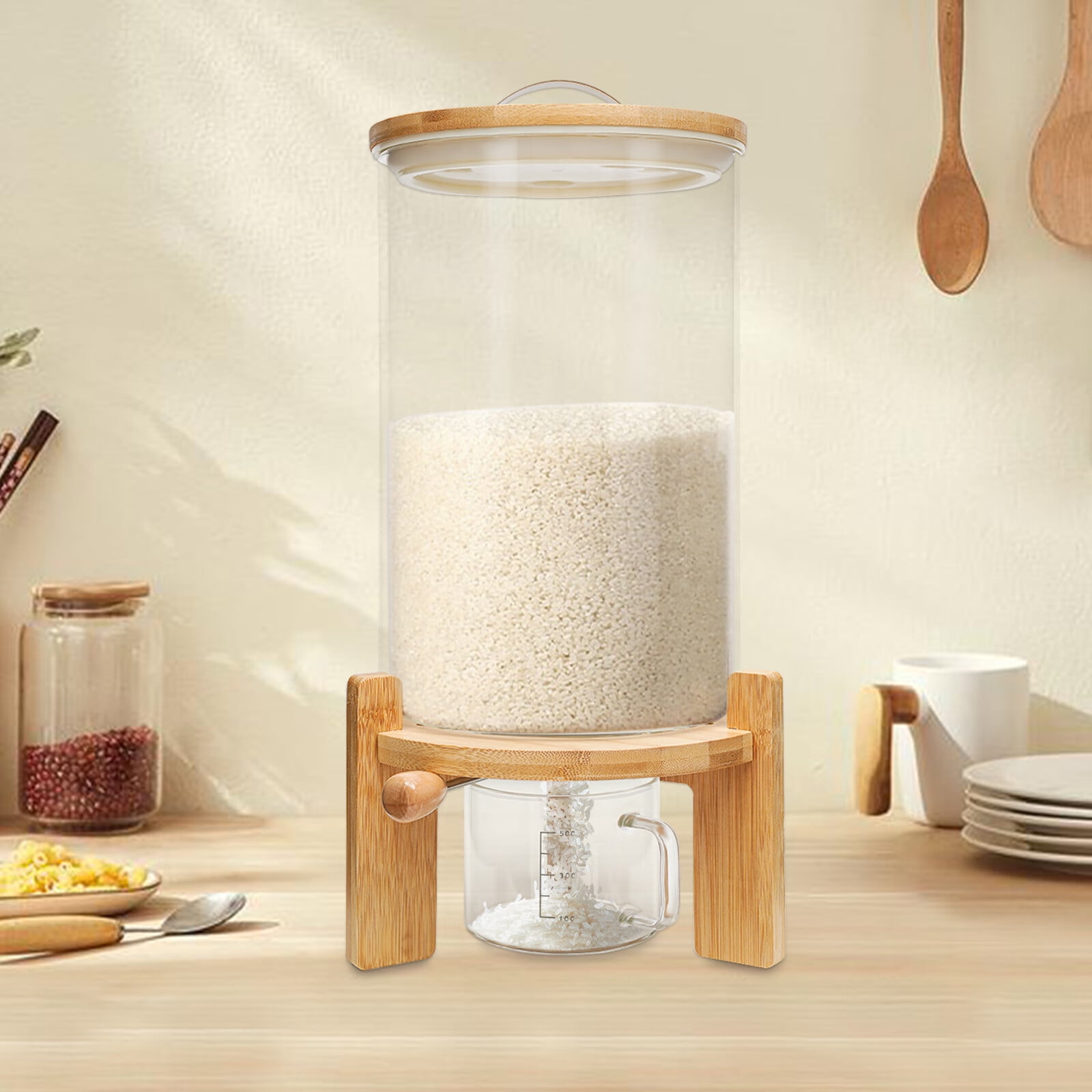 Loyalheartdy 7.5L Glass Airtight Food Storage Container Rice Grain Cereal Dispenser W/ Lids