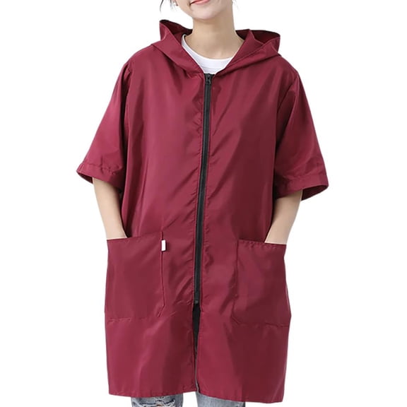 Zippers Short Sleeve Waterproofs Apron Jackets Season Kitchen Cooking Apron Smock Work Wear with Big Pockets Women Men