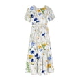 thumbnail image 3 of Penkiiy Women's Summer Casual Short Sleeve Crewneck Dress Casual Flowy Tiered Maxi Beach Dress With Pockets Floral Print Dress M Yellow, 3 of 4