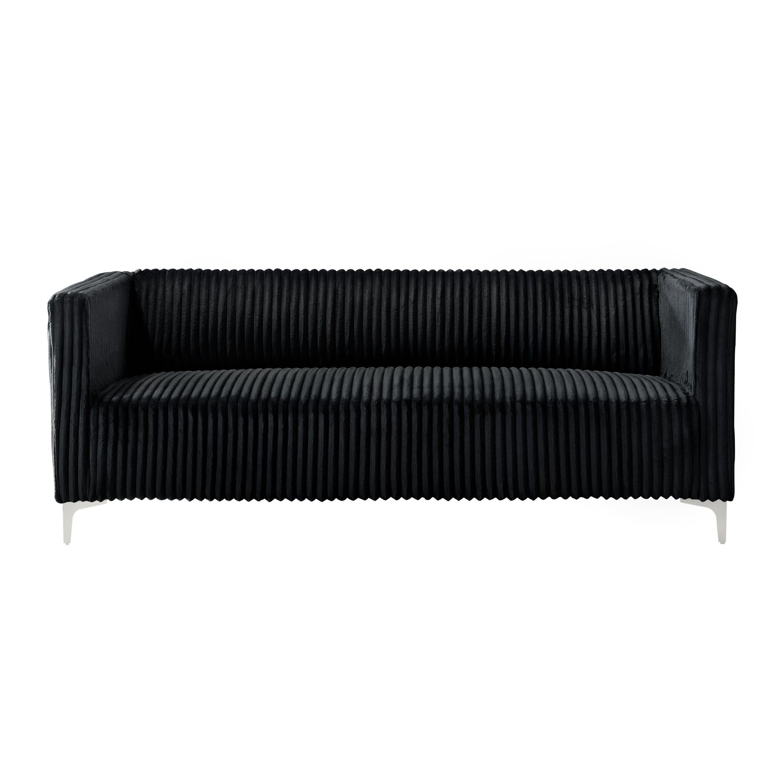 Home Design Gavin 2-Piece Velvet Living Room Set with Loveseat and Sofa, Square Arm Design, Channel Tufted Upholstery, Black