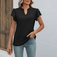 thumbnail image 6 of Hot days, bold styles Olyvenn Womens Eyelet Tops Summer V Neck Puff Short Sleeve T Shirts Loose Fit Casual Cute Top Blouses for Women Black XXL, 6 of 7