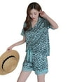 thumbnail image 4 of Summer Short Sleeve Silk Women Pajamas Set, Leopard Print Lightweight Sleepwear Nightwear, 4 of 5