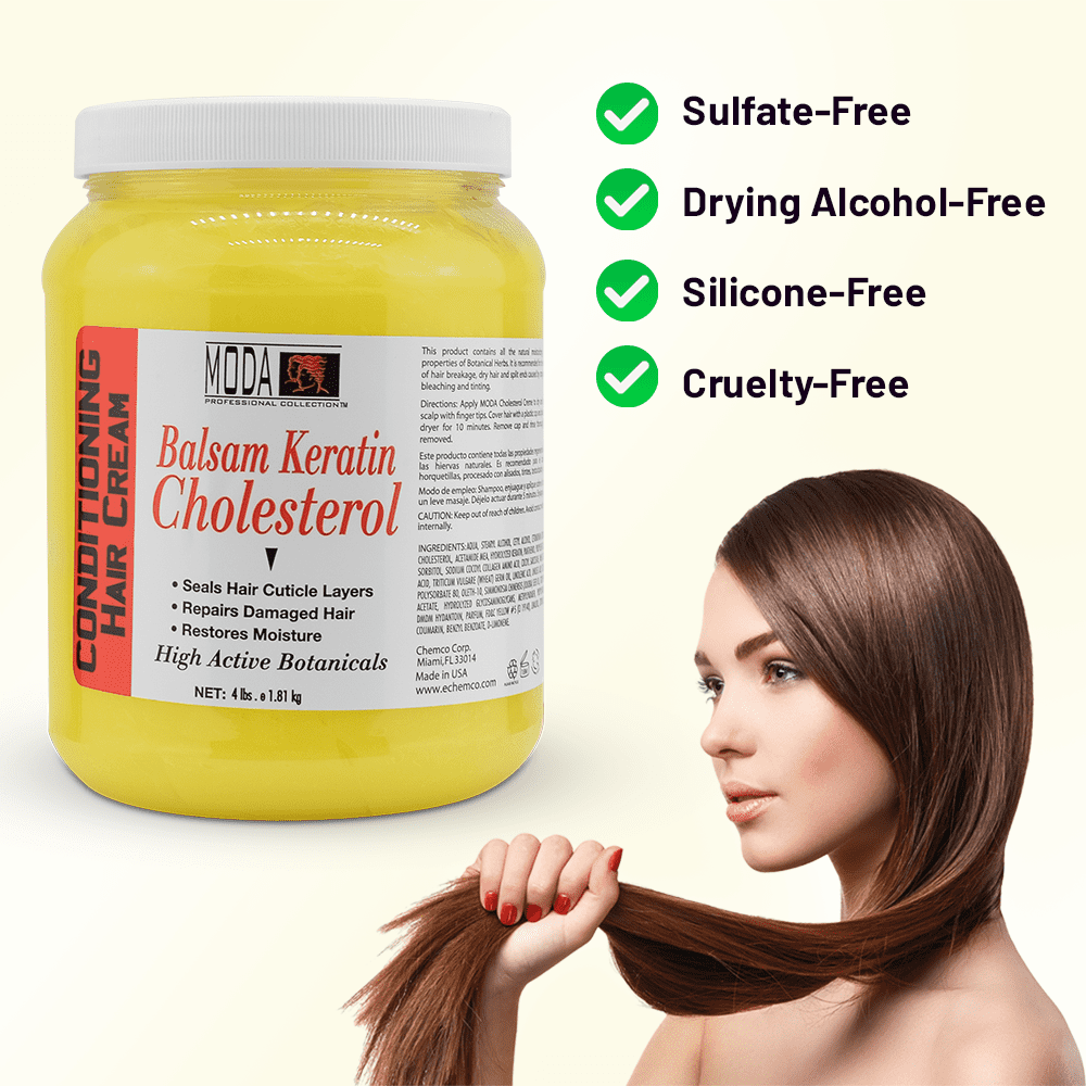 MODA - Cholesterol Deep Conditioning Hair Cream with Keratin, Panthenol, Collagen Amino Acids, Jojoba Oil, and Vitamin E – 64 Oz